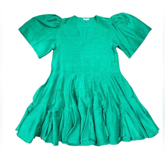 RHODE VIVIENNE SLUBBED SILK DRESS in Emerald, Does NOT Have Belt Bag Size XS - Picture 3 of 10